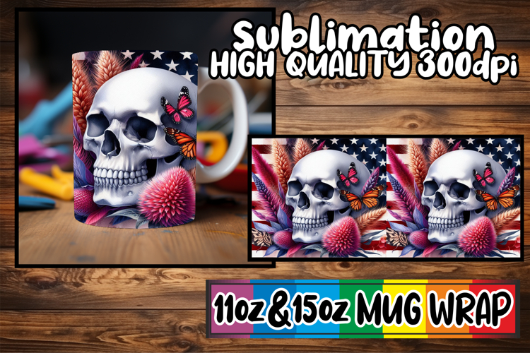 Whimsical views 11oz 15oz sublimation wrap, Skull USA