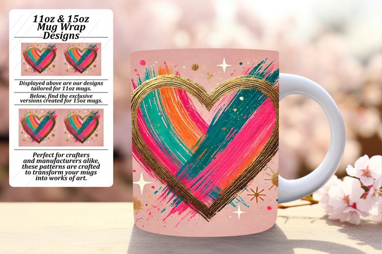 Dynamic 11oz Mug Wrap Png Template , Heart