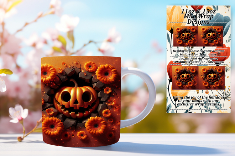 Bright 11oz Mug Wrap Png Artwork , 3D Pumpkin