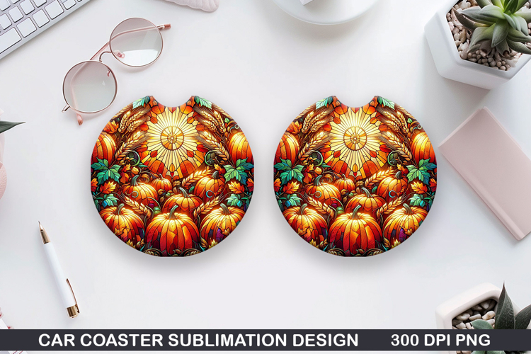 Pumpkin Car Coaster Sublimation| Halloween Coaster PNG