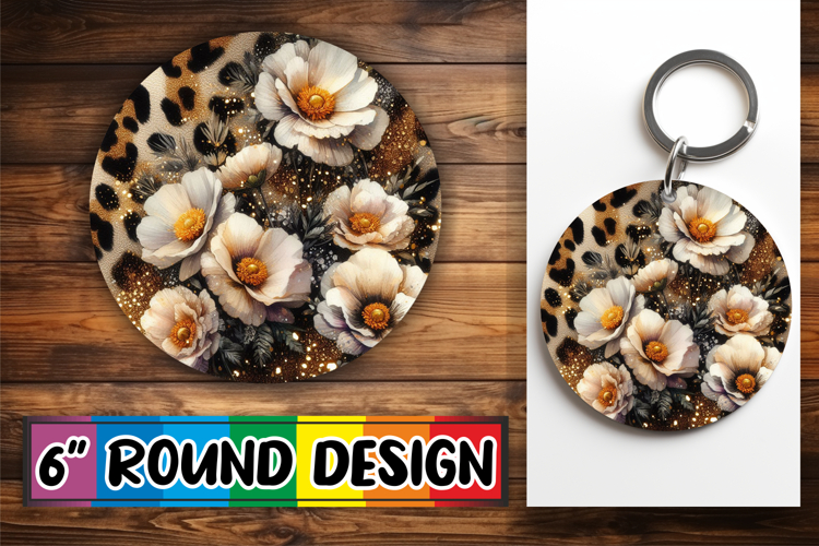 Whimsical Round Keychain Sublimation, Leopard Prints