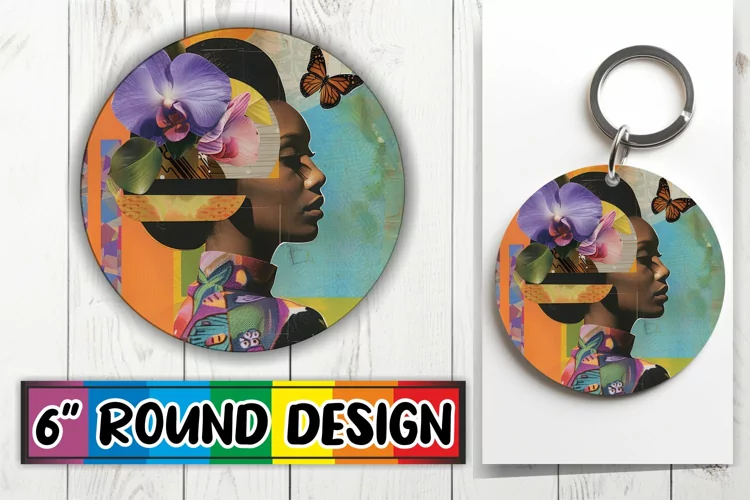 Afro Woman Abstract Artistic Round Design Style PNG