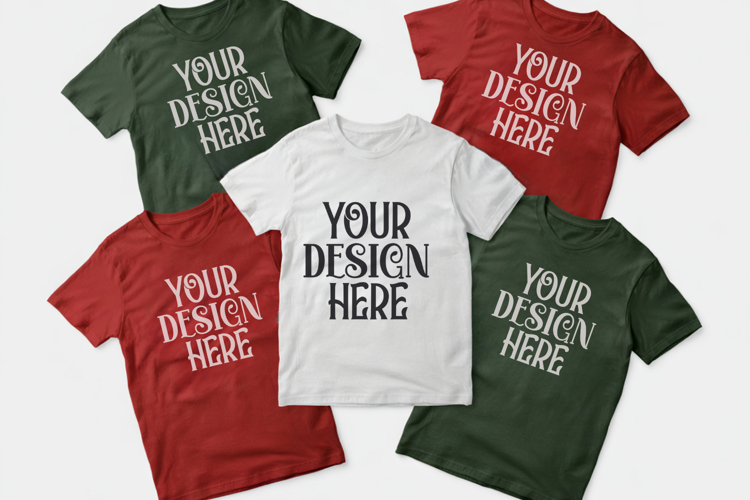 Christmas Family Matching Shirt Mockup | Cozy Boho Flat Lay