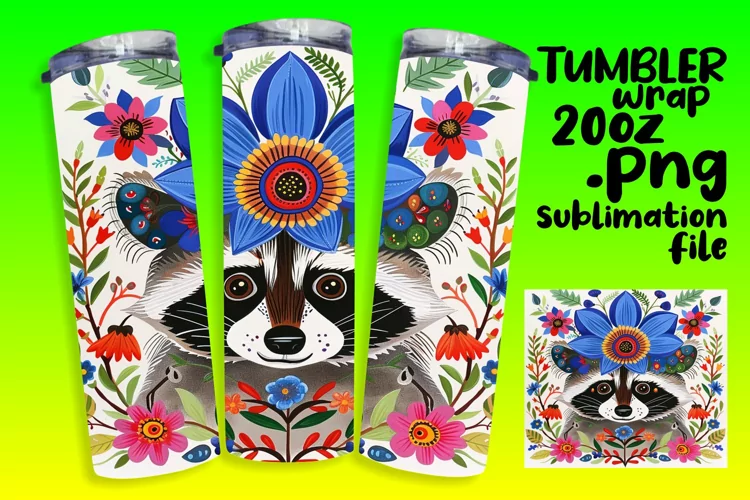Cheerful Raccoon & Flower Design Tumbler Wrap