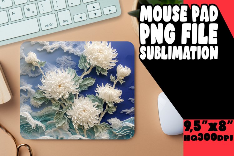 Mouse Pad 3D Flower in Hole Sublimation Design PNG