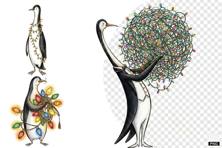 Whimsical Christmas Penguin PNG example image 1