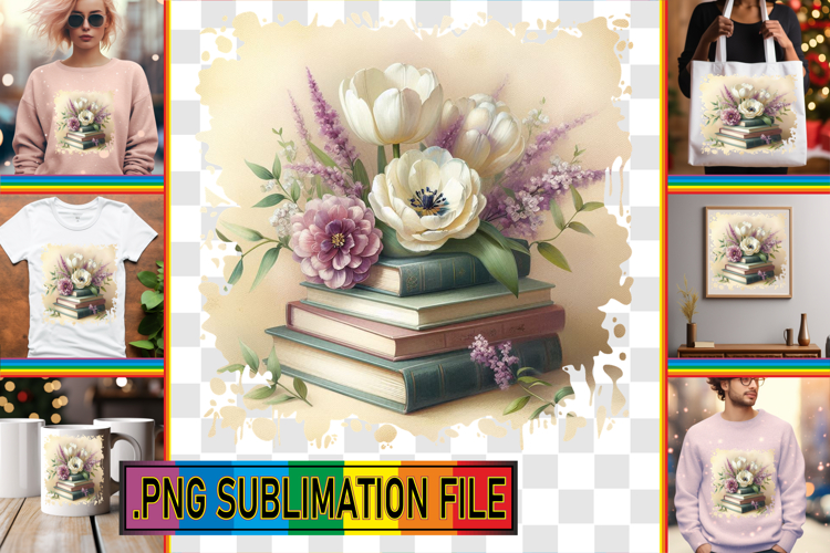 Joyful TSHIRT Art Sublimation, Book and flower
