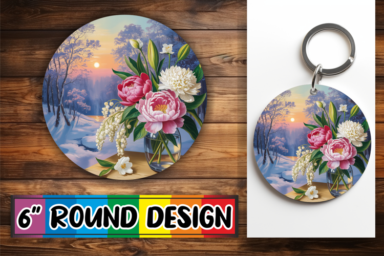 Playful Circle Car Coaster Sublimation, Winter