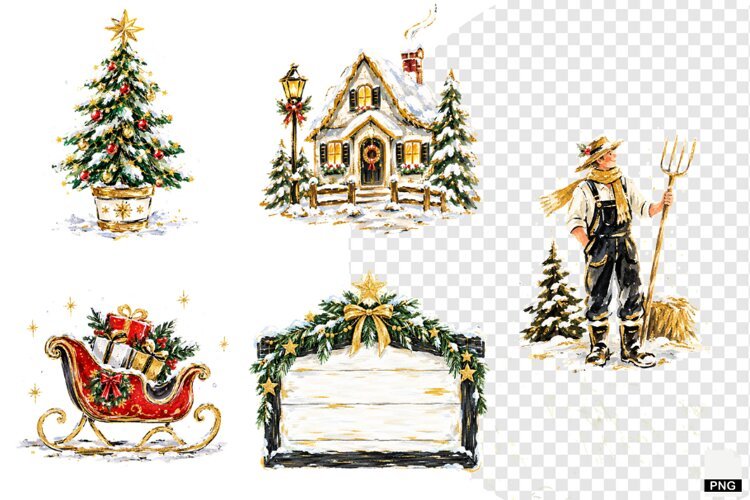 Christmas Farmhouse Clipart example image 1