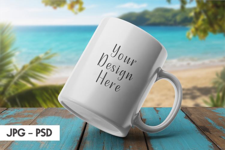 Beach Scene Mug Mockup PSD