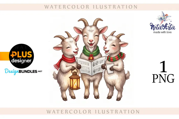 Christmas Goat in Watercolor Style