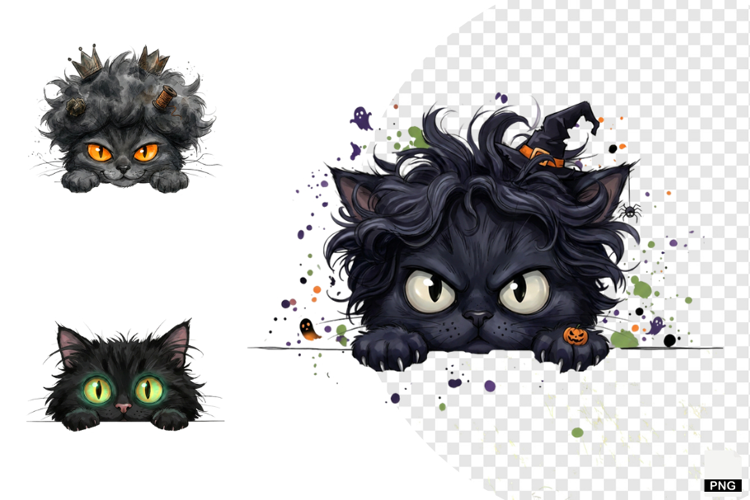 Halloween Peeking Black Cats PNG Clipart