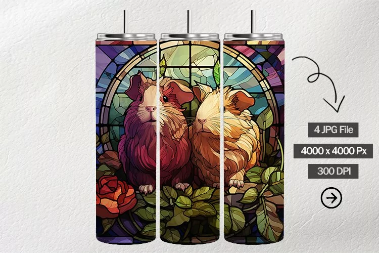 Guinea Pig Stained Glass Square Coaster - 04 Variations
