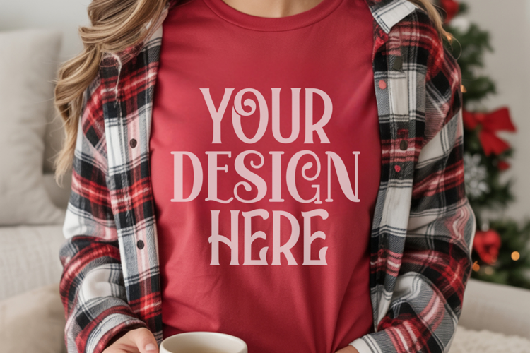 Red and Light Green Comfort Colors 1717 Christmas Mockup, CC