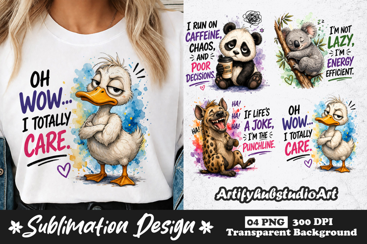 Funny Sarcastic Animal Sublimation Duck Panda Koala Hyena example image 1