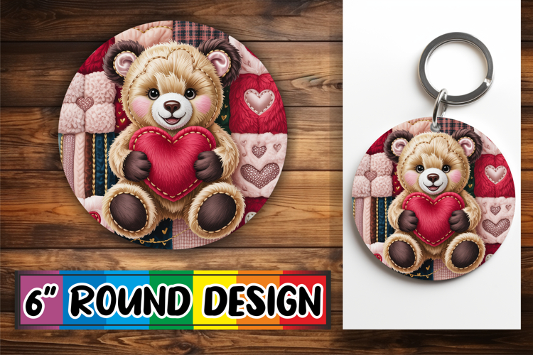 Blissful Round Keychains Sublimation, Valenines Animals