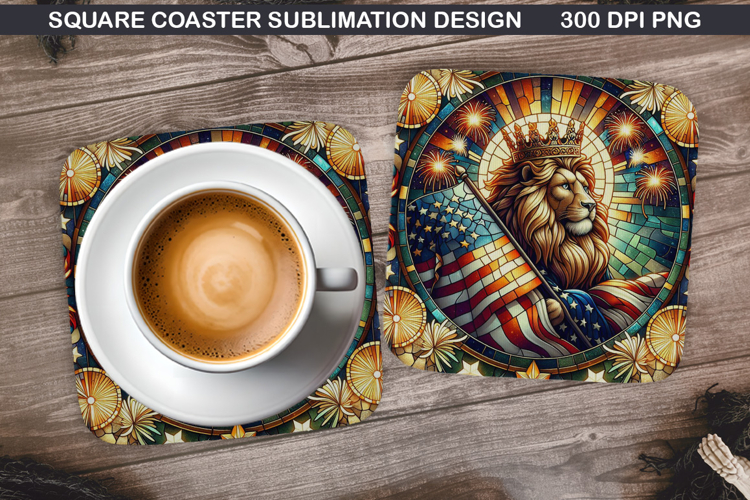 Lion Coaster Sublimation, 4th Of July Coaster PNG