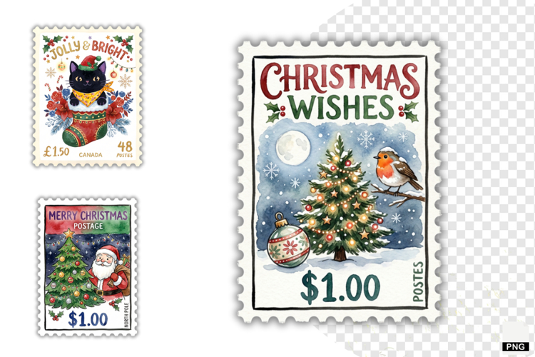 Christmas Postage Stamps Clipart