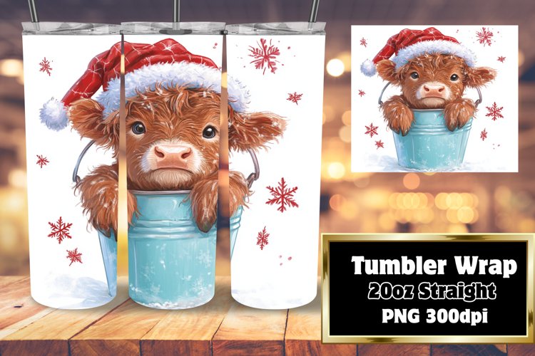 Winter Christmas Cow Tumbler Wrap - 20oz Watercolor Sublimat