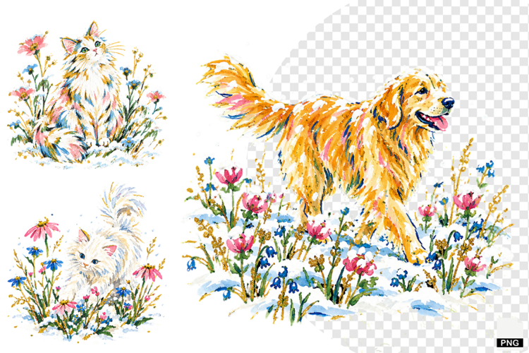 Snowy Meadow Wildflowers Clipart