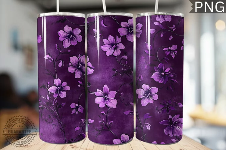 Purple Floral Tumbler Wrap - High Quality 300 Dpi