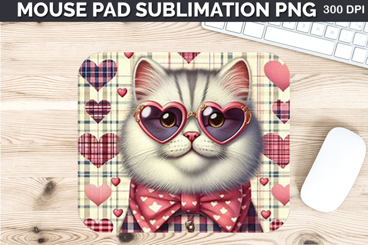 Watercolor Cat Mouse Pad Sublimation - Valentines PNG Design