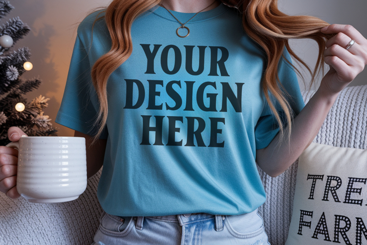 Blue Spruce Comfort Colors 1717 Christmas Shirt Mockup, Cozy