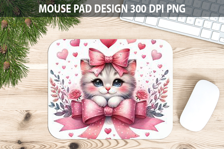 Watercolor Cat Mouse Pad Sublimation - Valentines Png