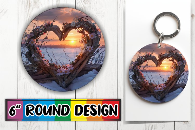 Floral Symphony Circle Design Sublimation 3D Heart Frame example image 1