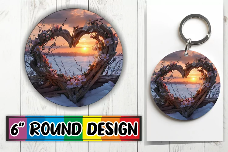 Floral Symphony Circle Design Sublimation 3D Heart Frame