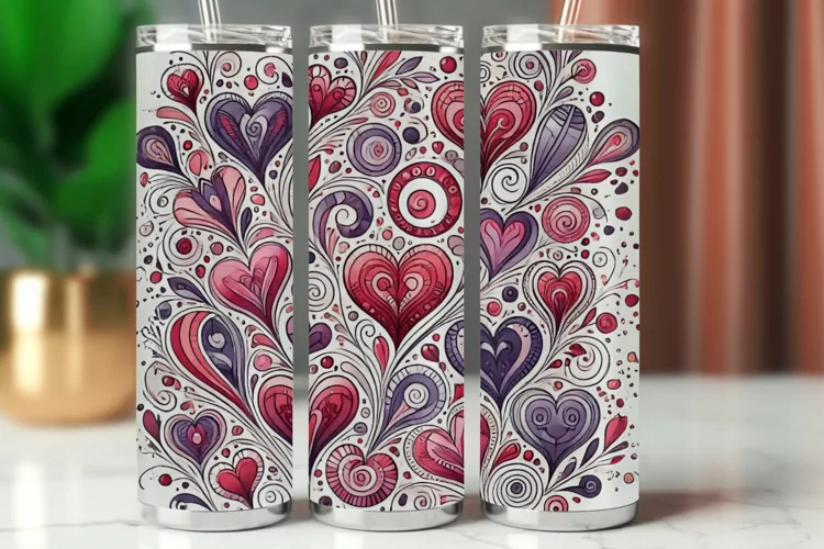 Valentine Tumbler Wrap 20 oz - heart pattern