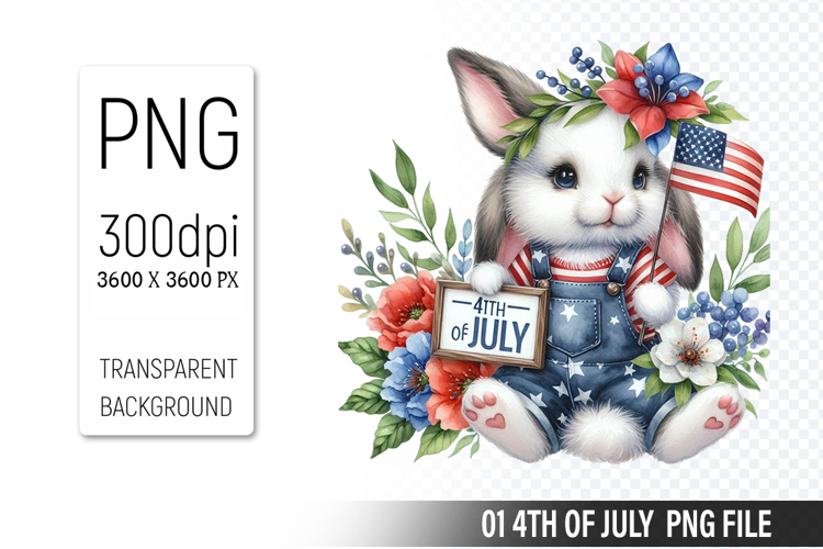 4th Of July Bunny Sublimation Clipart PNG Design