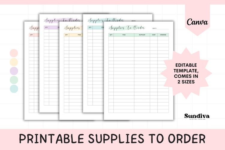 Editable Supplies to Order Template 4