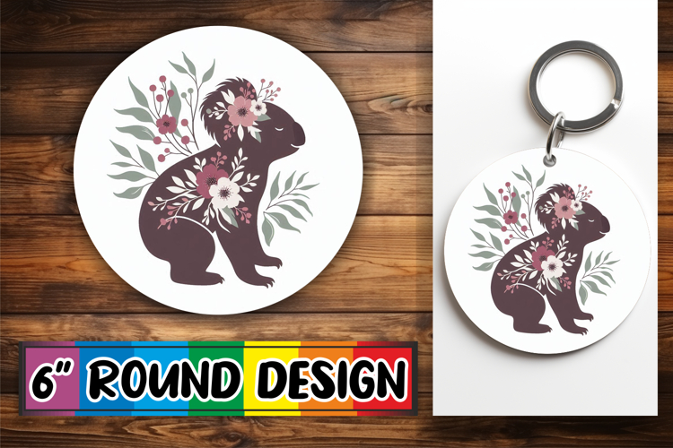 Joyful Circle Keychain Sublimation, Flower Animals