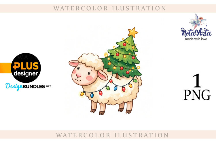 Christmas Sheep in Watercolor Style example image 1