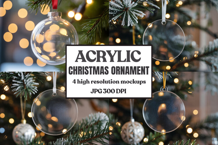 Christmas Acrylic Ornament Mockups | Round Clear Acrylic Orn example image 1