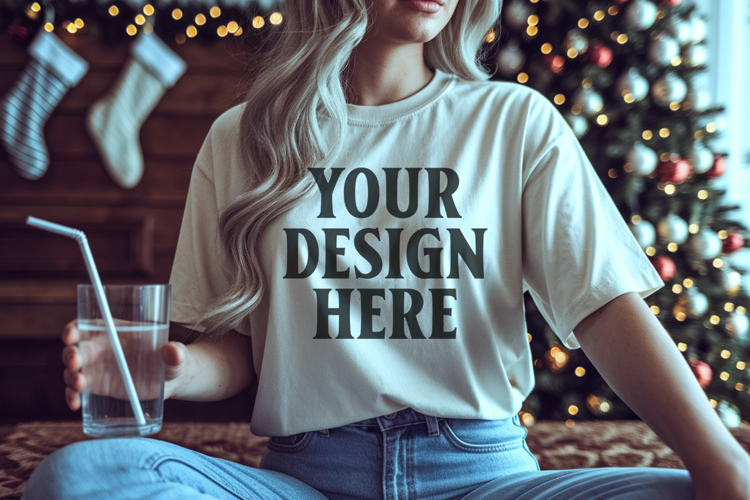 Ivory Christmas Comfort Colors 1717 T-shirt Mockup