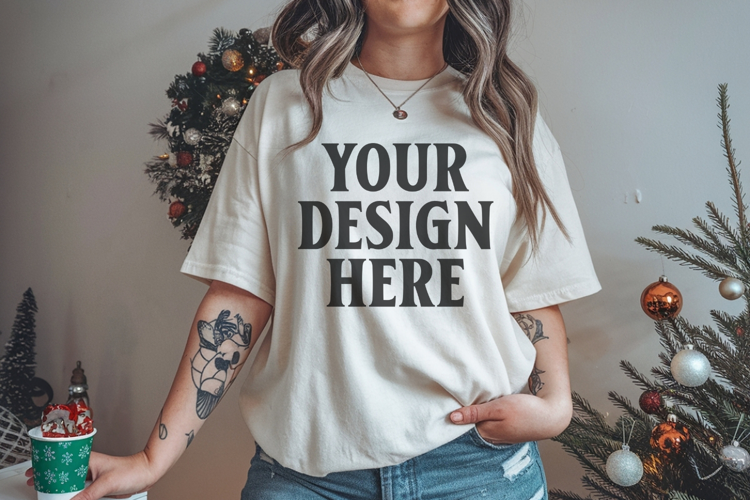 Ivory Christmas Comfort Colors 1717 TShirt Mockup, CC 1717