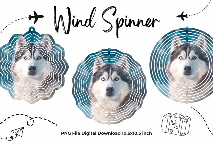 Siberian Husky Dog Wind Spinner Template Sublimation Animal