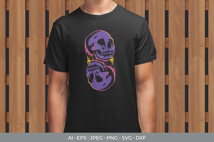 Two Side Melting Skull for T-Shirt Design