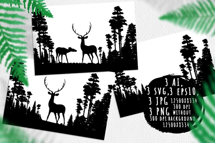 Deer and deep forest silhouettes example image 1