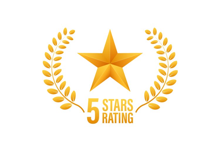 5 star rating. Badge with icons on white background example image 1