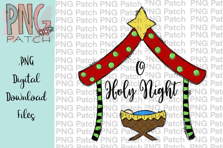 O Holy Night, Cute Colorful Manger, Christmas PNG File example image 1