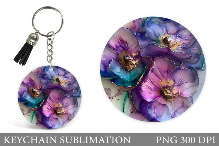 3D Flowers Keychain Sublimation. Floral Keychain Design example image 1