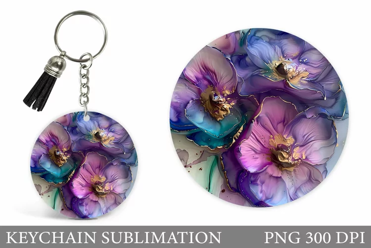3D Flowers Keychain Sublimation. Floral Keychain Design