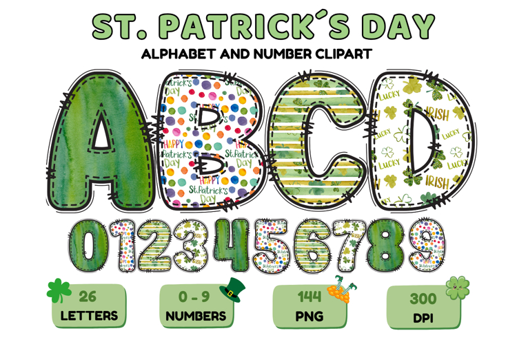 ST PATRICK Alphabet PNG Clipart, St Patrick letters doodle