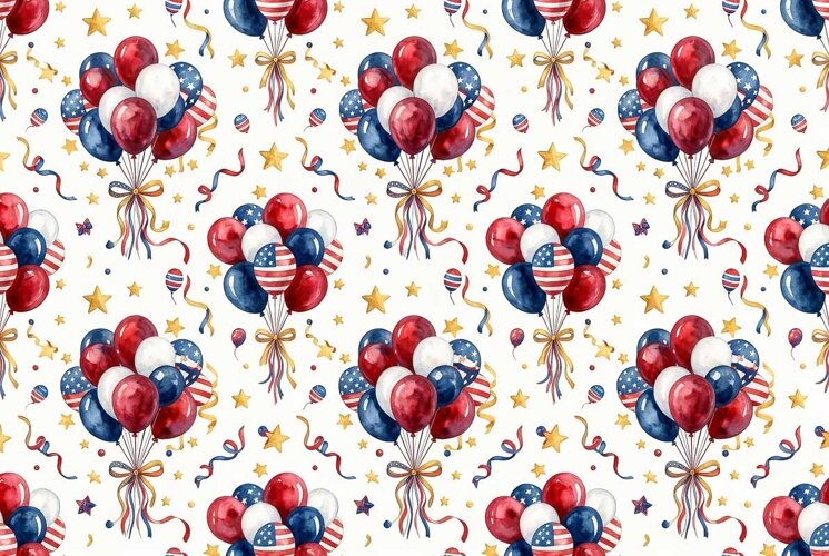 pattern with balloon bouquets gold stars