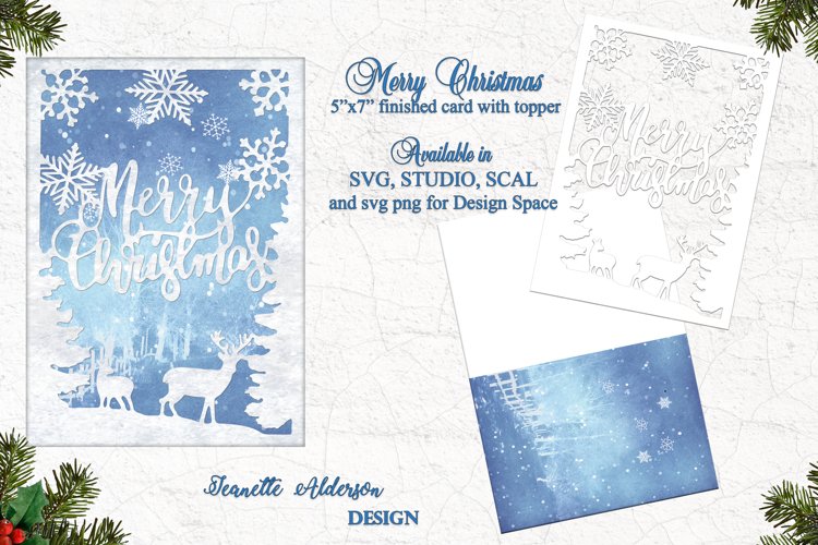 5"x7" Merry Christmas card with Reindeer & Snowflake topper example image 1
