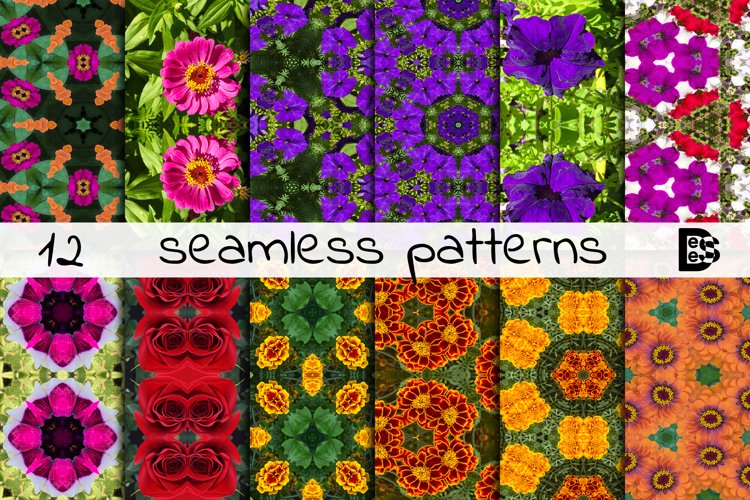 12 abstract Seamless colorful FLOWER patterns pack. example image 1