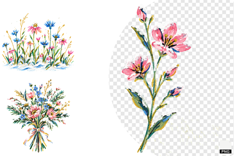 Snowy Meadow Wildflowers Clipart